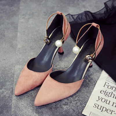 

Shoes womens spring retro pearl fine&small fresh French high-heeled shoes