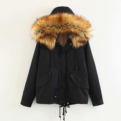 Toponeto Women Winter Fleece Long Sleeve Hooded Short Warm Zip Pocket Jacket Coat