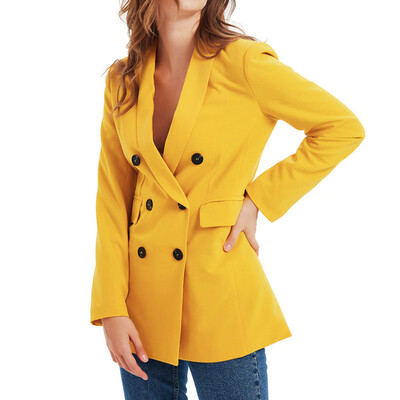 

Toponeto Women Fashion Long Sleeve Coat Elegant Double Breasted Pocket Blazer Jacket