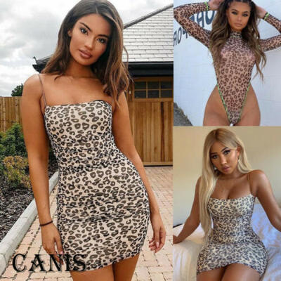 

Womens Leopard Bodysuit Bodycon Romper Jumpsuit Stretch Leotard Tops Blouse