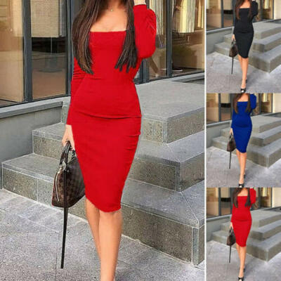 

Women Bandage Solid Color Long Sleeve Evening Party Cocktail Short Midi Dress US