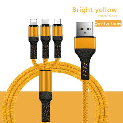 

3 In 1 Multi Charging Cable Premium Nylon Braided USB To Type C Micro USB Lightning Fast Charging Cord-12m