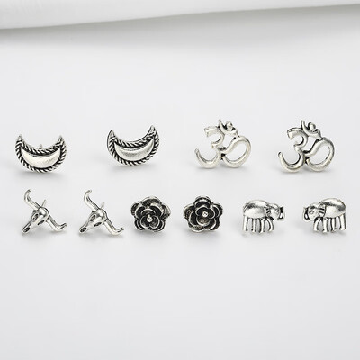 

Boho Silver Color Stud Earrings Set Simple Retro Fashion Earrings For Women Star Stud Earing Brincos Jewelry Earings