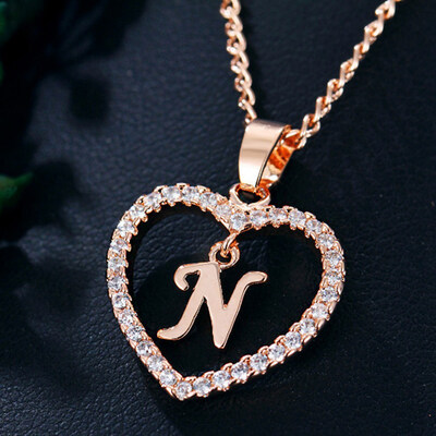 

Womens Heart Pendant Necklace with Cubic Zirconia&Letter Pendant Necklace Gift for Women or Girls
