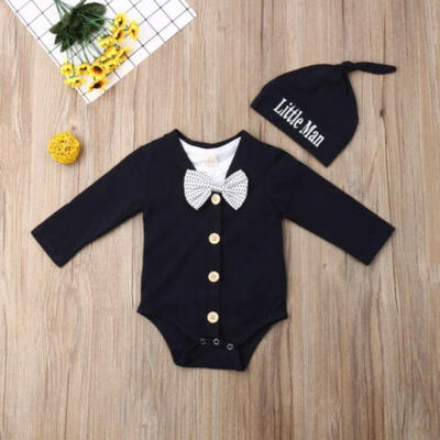 

Baby Boys Toddler Gentleman Romper Jumpsuit Bodysuit Hat 3Pcs Set Clothes Outfit