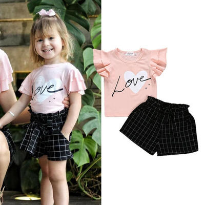 

Summer Toddler Baby Girl Casual Flying Sleeve Top Cute Black Shorts Suit