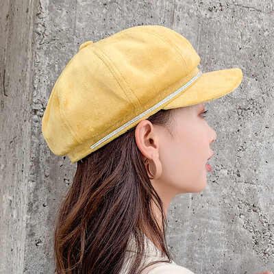 

Korean version of autumn&winter Joker Japanese berets women silver corduroy octagonal berets England retro cap