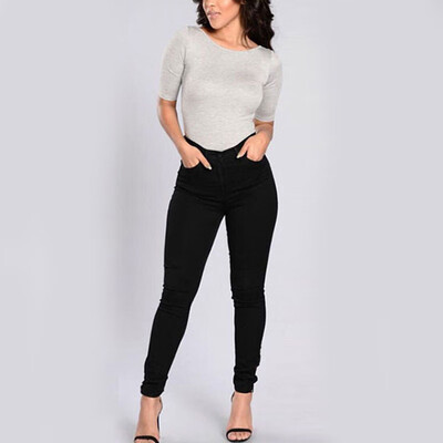 

Womens Solid High Waist Pockets Bottoms Skinny Long Tight Pencil Trouser Pants