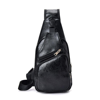 

Men PU Leather Sling Chest Pack Crossbody Sport Shoulder Bag USB Charging Port