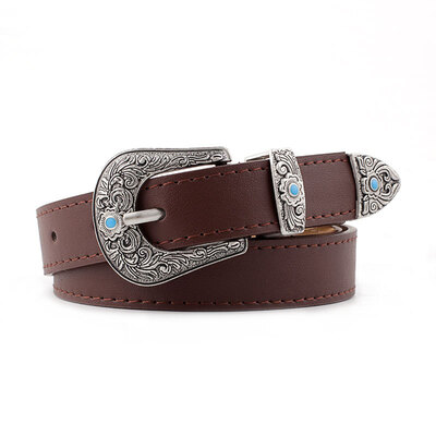 

Luxury Designer Brand 2019 Women Silver Leather Western Cowgirl Waist Belt Fashion Metal Buckle Waistband New Hot Belts forWomen