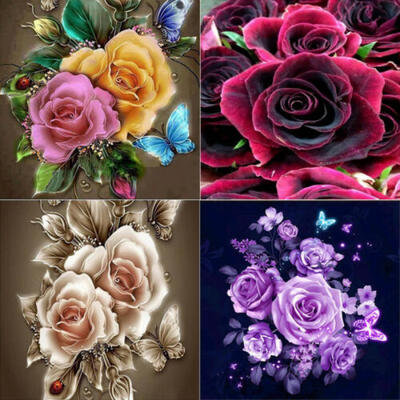 

US 5D Rose Butterfly DIY Diamond Painting Embroidery Needlework Home Decor Gift