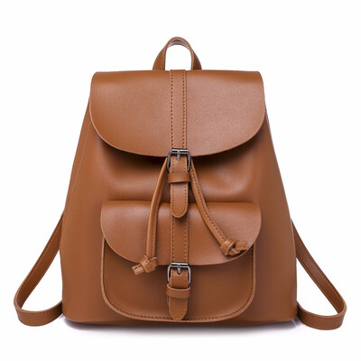 

Vintage Small Backpack Women PU Leather Cute Backpacks for Girls School Bags Solid Drawstring Back Pack Brown Ladies Bagpack