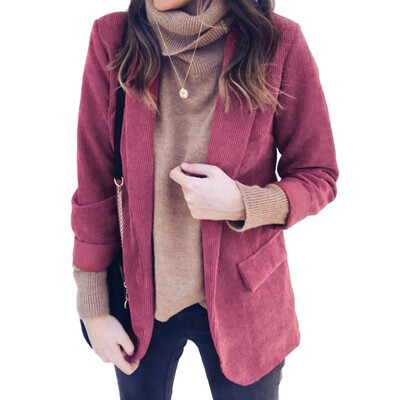 

Women Solid Color Lapel Pocket Blazer Long Sleeve Work Jacket