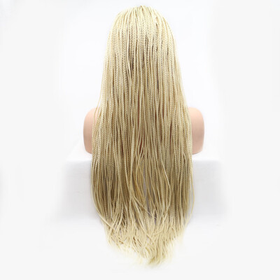 

Dolago Long Braided Hair Synthetic Lace Front Wigs Black Color Micro Braids Free Part Heat Resistant for Women