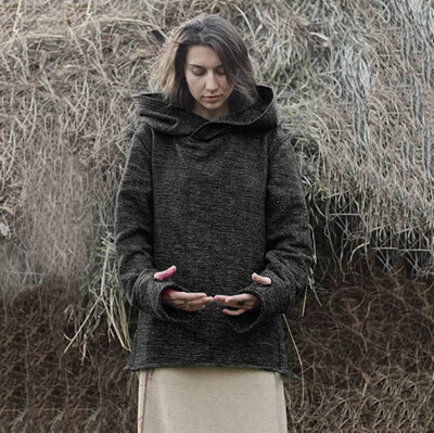 

Tailored Womens Knight Hooded Vintage Long SleeveSolid Hoodies Blouse