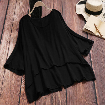 

Starmoon Women Loose Solid Color Cotton&Linen O-Neck Short Sleeve T-Shirt Blouse