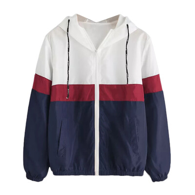 

Toponeto Women Long Sleeve Patchwork Thin Skinsuits Hooded Zipper Pockets Sport Coat
