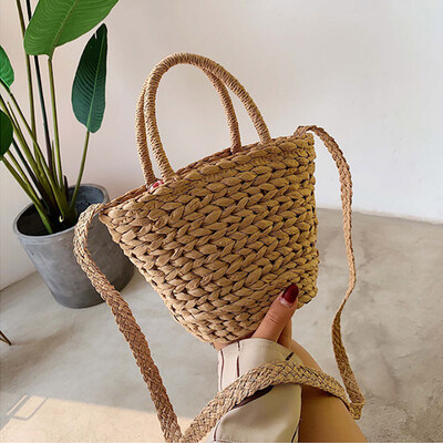 

Tailored Womens Fashion Retro Woven Shoulder Bag Bucket Handbag Woven Bag Beach Bag