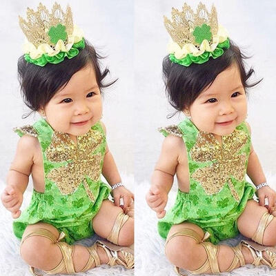 

Newborn Baby Girl Sequins Lucky Charm Romper Bodysuit Jumpsuit Sunsuit Outfits