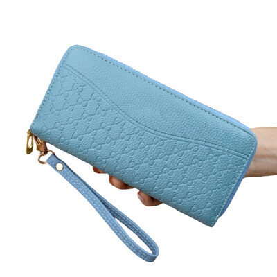 

Women Solid Color Embossed Multi Slots Faux Leather Wristlet Wallet Long Purse