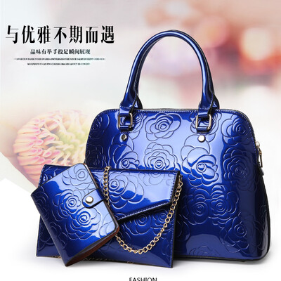 

2017 new womens bag European&American fashion patent leather embossed shell handbags mother bag three-piece suit