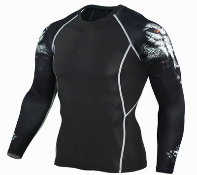 

Men Compression Printed Long Sleeve T Shirt Stretch Gym Sport Fitness Top