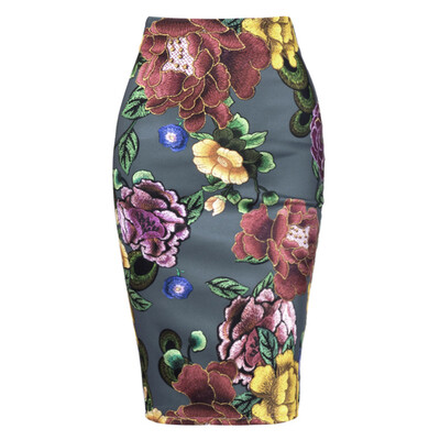 

Sexy Women Hip Package Pencil Skirt Girl Flower Embroidery High Waist Dress