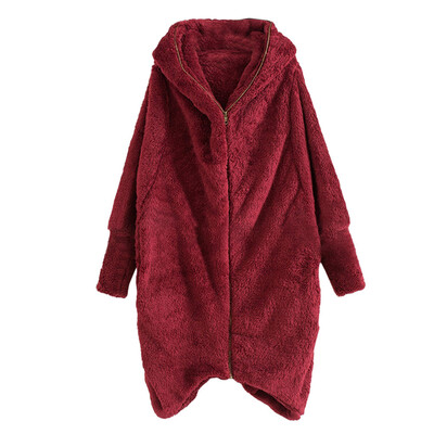 

Toponeto Women Casual Hoodie Winter Solid Zipper Pockets Irregular Cardigan Coat Outwear