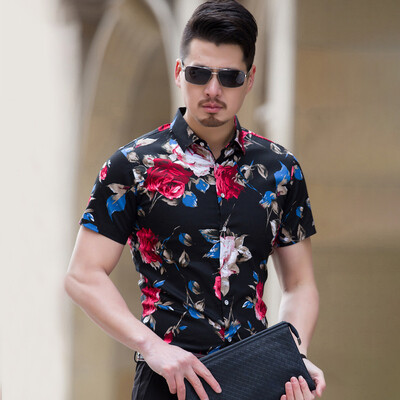 

Tailored Men Casual Summer Printed Button Short Sleeve Hawaiian T-Shirt Top Blouse