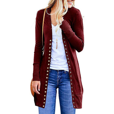 

Roseonmyhand Womens Fashion Solid Color Long-Sleeved Button Cardigan Loose Knit Jacket Coat