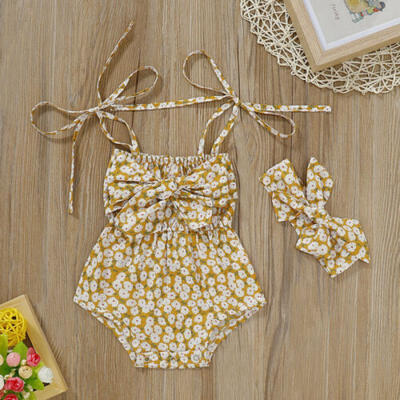 

Toddler Baby Girls Flower Romper Bodysuit Jumpsuit Headband Outfits Clothes Set