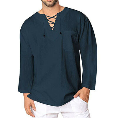 

New Mens Casual T Shirt Cotton Linen Tee Hippie Shirts Long Sleeve Yoga Top