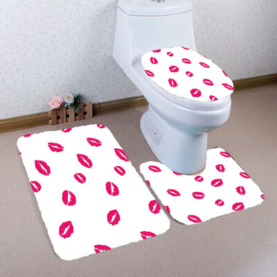 

Gobestart 3PCS Valentines Day Pattern Non Slip Toilet Seat Cover Rug Bathroom Set Decor