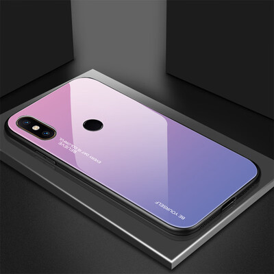 

Colorful Gradient Tempered Glass Hard Phone Case TPU Bumper For Redmi 6A For Xiaomi