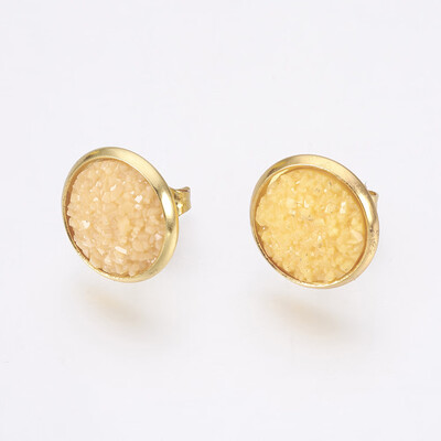 

Resin Stud Earrings with Golden Tone 304 Stainless Steel Findings Flat Round Druzy Resin Moccasin 14515mm Pin 07mm
