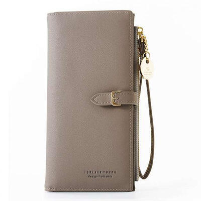 

Casual Solid Color Women Wallet Long Multi-Card Large Capacity Coin Purse Wrist Strap Money Bag