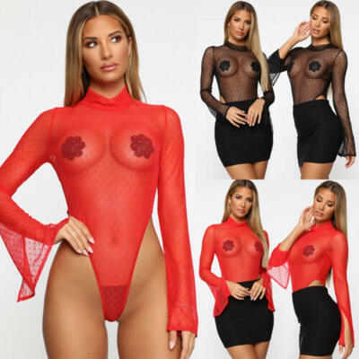 

Women Bodysuit Bodycon Jumpsuit Romper Leotard Tops Blouse Playsuit Long Sleeve