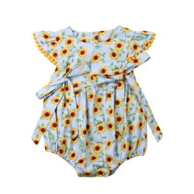 

Newborn Baby Girl Sunflower Bow-knot Romper Jumpsuit Sunsuit Outfits Clothes New