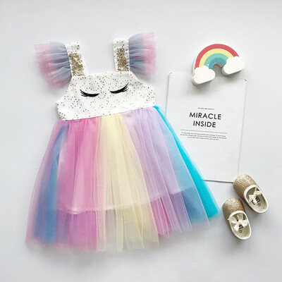 

Toddler Kids Baby Girl Sleeveless Tulle Rainbow Princess Dress Outfit Clothes