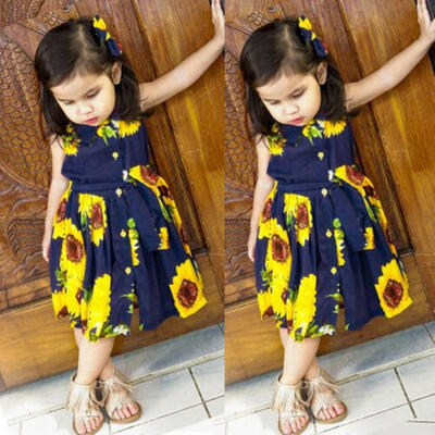

Toddler Kids Baby Girls Sunflower Princess Shirt Tutu Dress Clothes Sundress USA