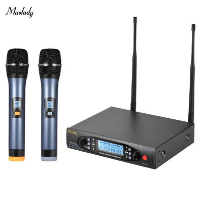 

Muslady Professional Digital UHF Wireless Handheld Microphone Mic System Dual Channels LCD Display Receiver 2 Microphones for Stag