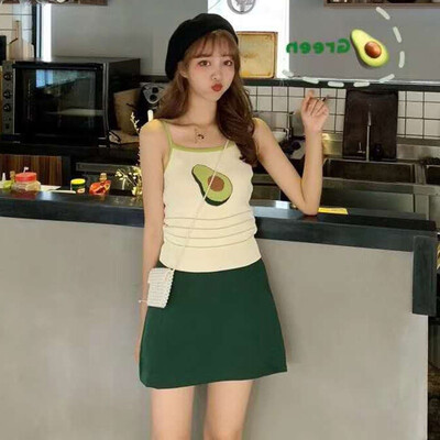 

Womens Sweet Fashion Color Block Fruit Print Sleeveless Pullover Knitted Top Camisole