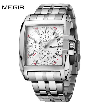 

MEGIR Sturdy Alloy Strap Good Quality Man Luxury Wristwatch Rectangle Watchcase Analog Quartz Watch