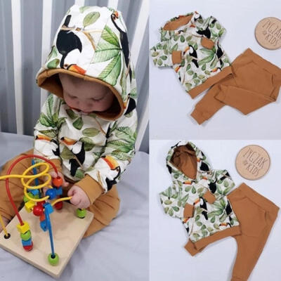

AU Newborn Baby Boys Girls Hooded Tops Pants Set Kids Clothes Outfit Tracksuit