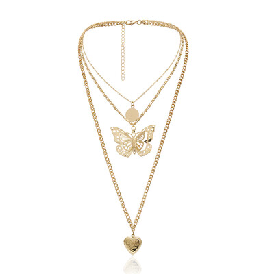 

3D Hollow Butterfly Open Heart I Love You Women Lady Necklace Choker Pendientes Gold Pendant Exquisite Coin Round Sweater Chain
