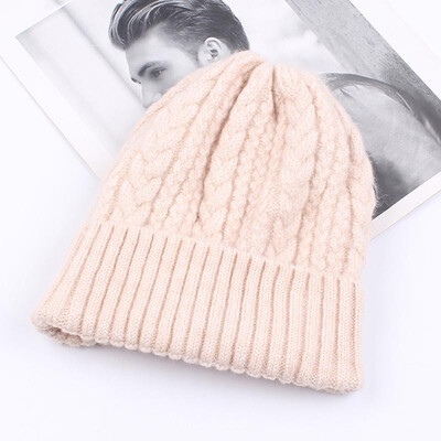 

Women Thick Twist Thread Knitted Beanies Hat Ribbed Autumn Winter Baggy Crochet Cap Warm Skullies Headwear