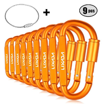 

Lixada 9 Pack Aluminum Alloy D-ring Locking Carabiner Clip Set Screw Lock Hanging Hook Buckle Keychain with Steel Wire Ring for Ou