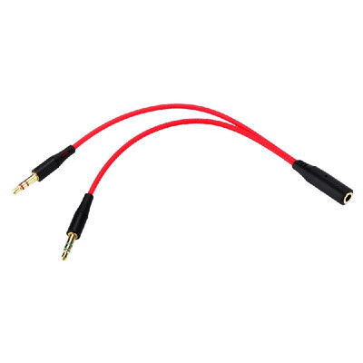 

18cm 35mm Audio Conversion Line 2 Male to 1 Female AUX Cord Two in One Computer Headset Microphone Cable Red