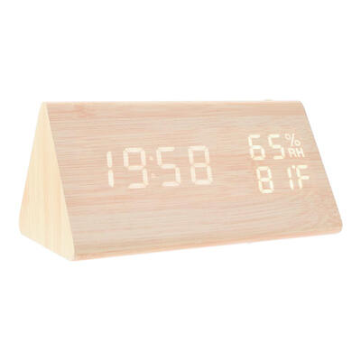 

USB Wood LED Sound Control Alarm Clock Thermometer Timer Calendar Display