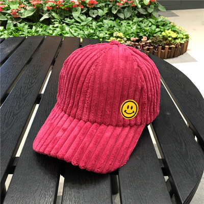 

Hat women fallwinter casual couples Joker corduroy baseball cap smiley face embroidery Korean student Cap male tide